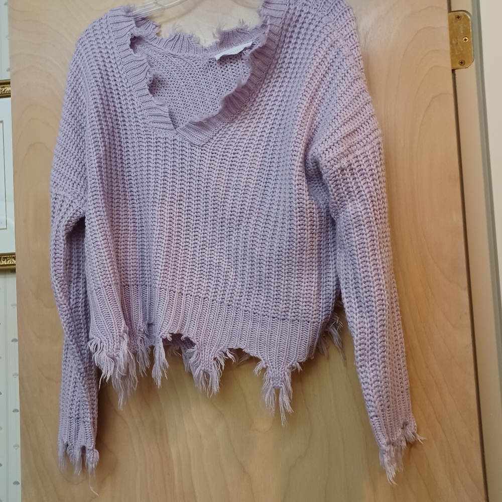 Lavender lilac pastel distressed crop Sweater Pullover Native Daughters S M
